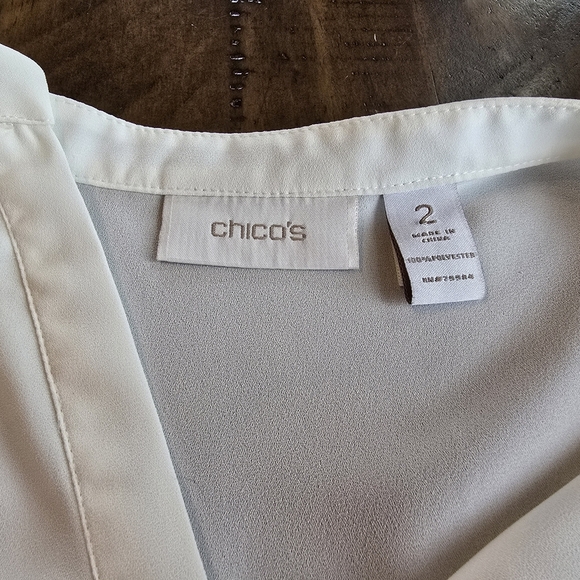 Chico's Ivory Roll Tab Long Sleeve Semi Sheer Tunic Blouse XL - Picture 7 of 8